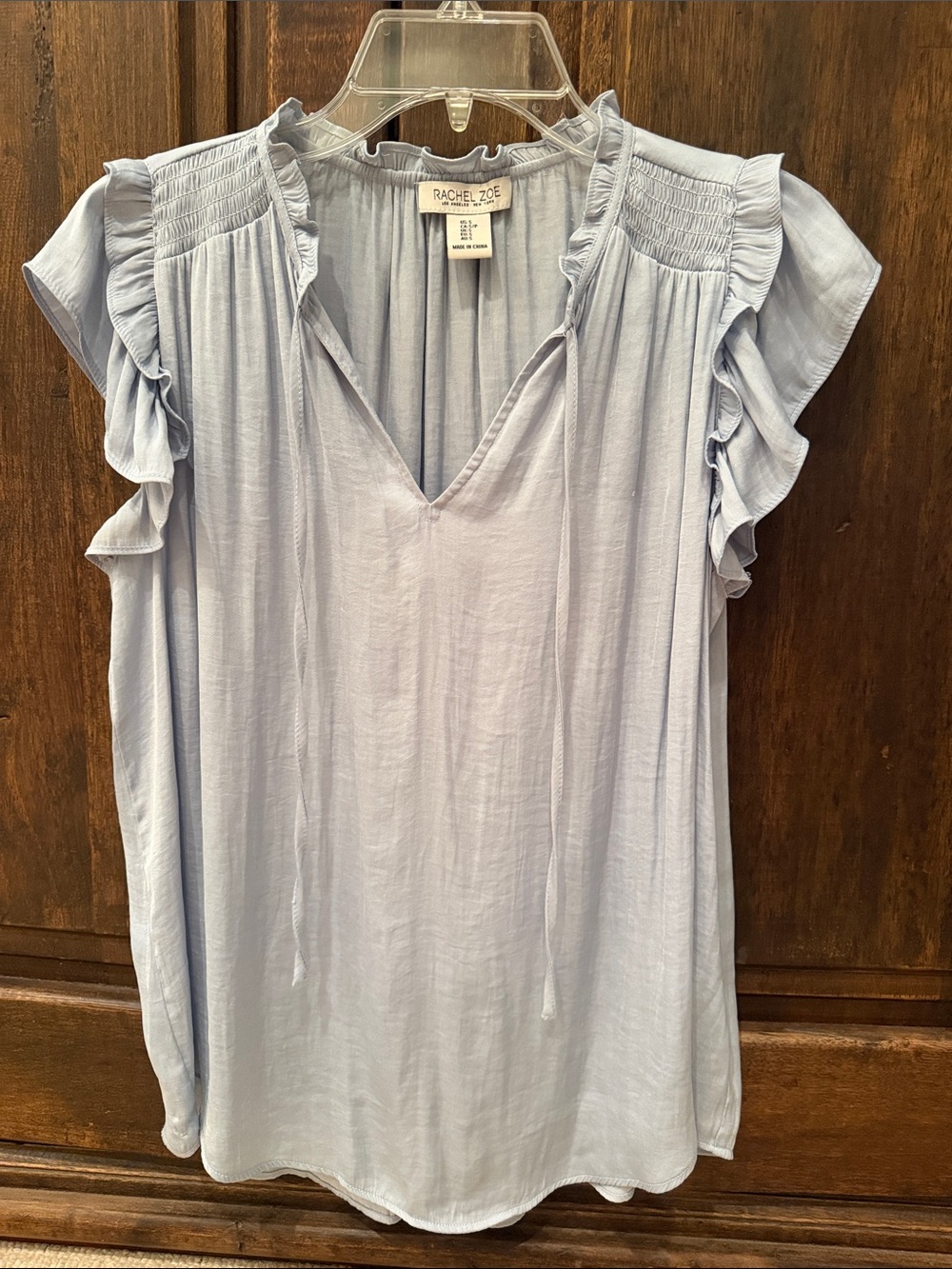 Rachel Zoe Pale Blue Ruffle Sleeve V-Neck Blouse Small